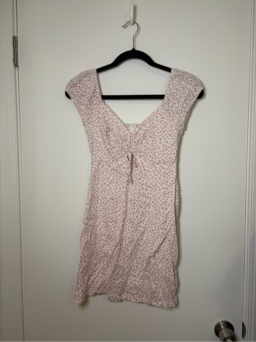 Cap-Sleeve Pink Floral Mini Dress with Tie Front
